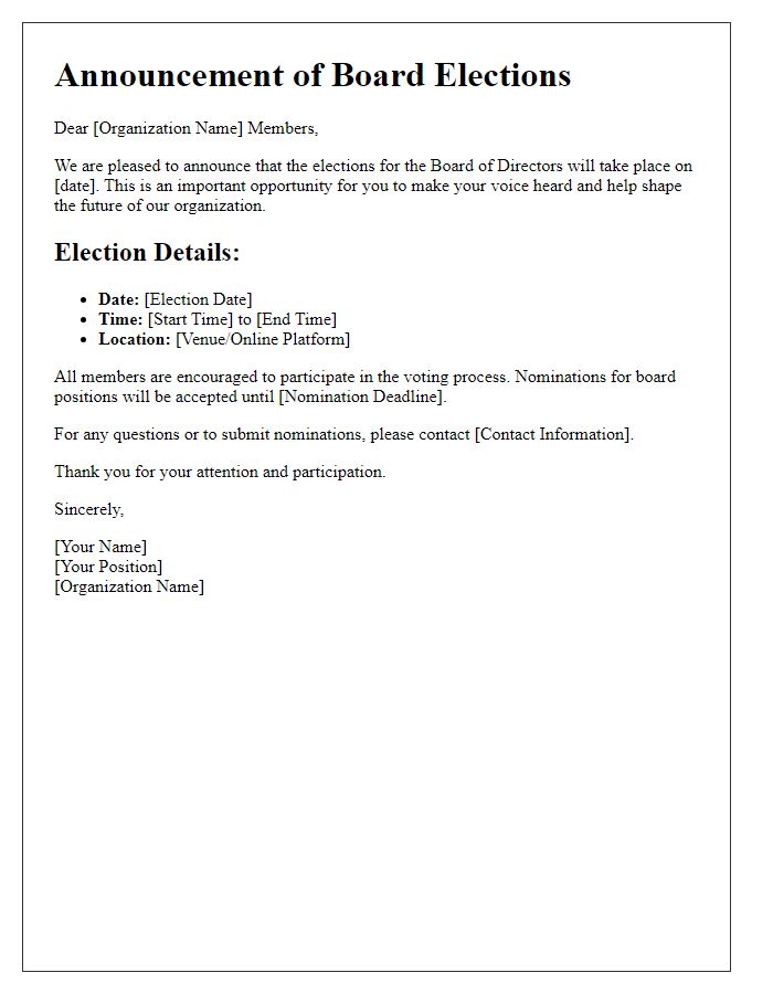 Letter template of Announcement for Board Elections