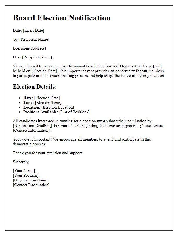 Letter template of Board Election Notification