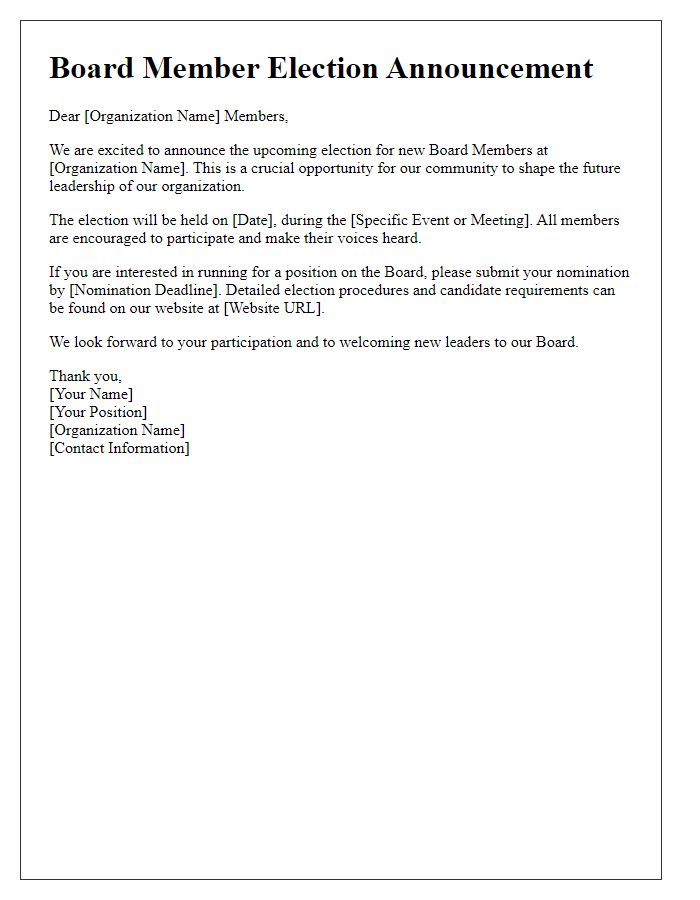 Letter template of Board Member Election Announcement