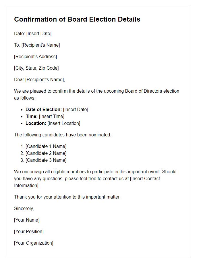 Letter template of Confirmation of Board Election Details