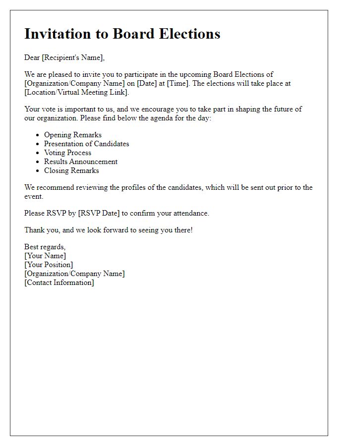 Letter template of Invitation to Board Elections