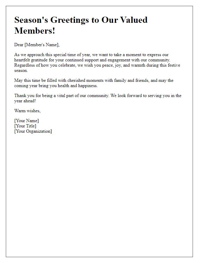 Letter template of inclusive holiday greetings for our member base