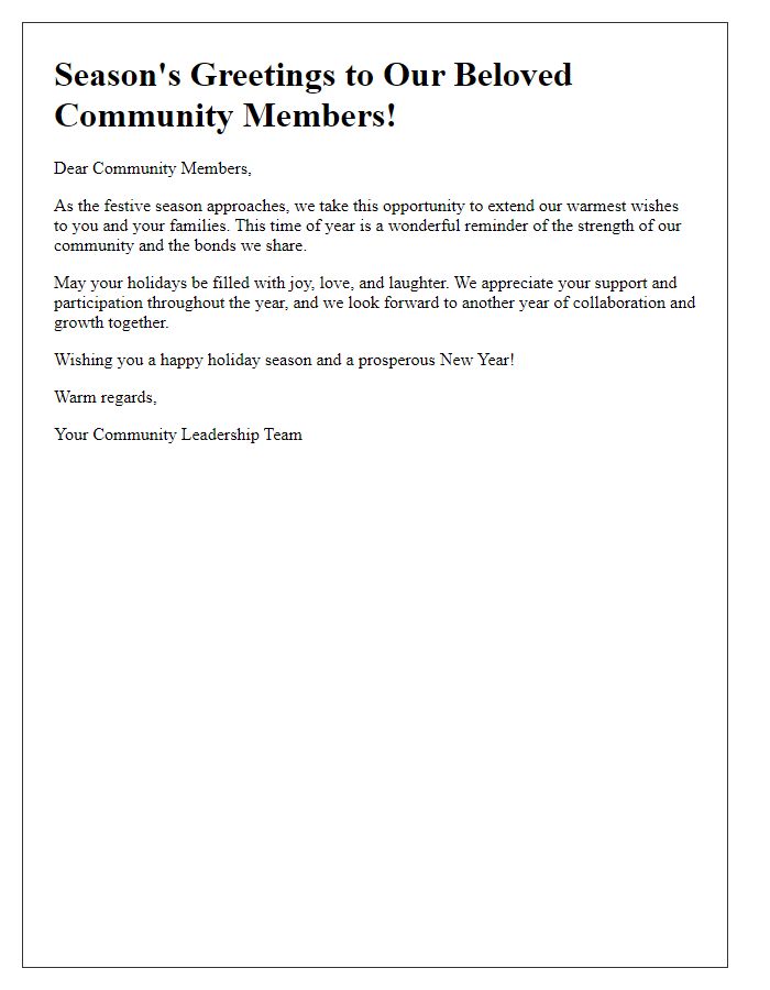 Letter template of seasonal greetings for our community members