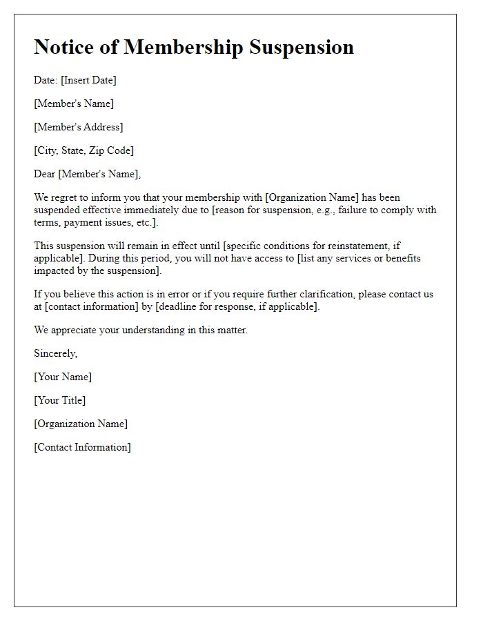 Letter template of Notice of Membership Suspension