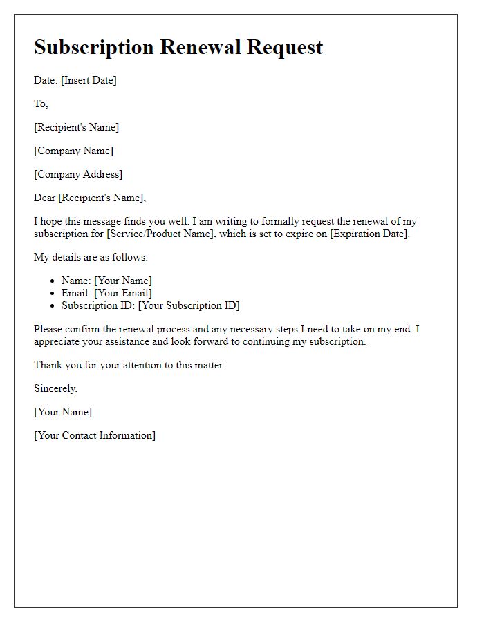 Letter template of subscription renewal request