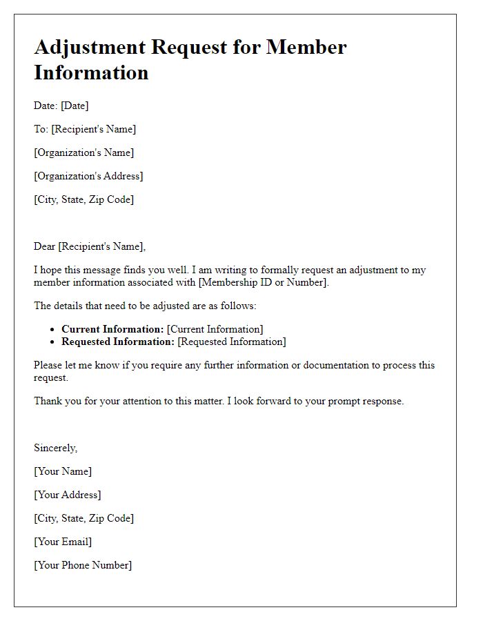 Letter template of adjustment request for member information