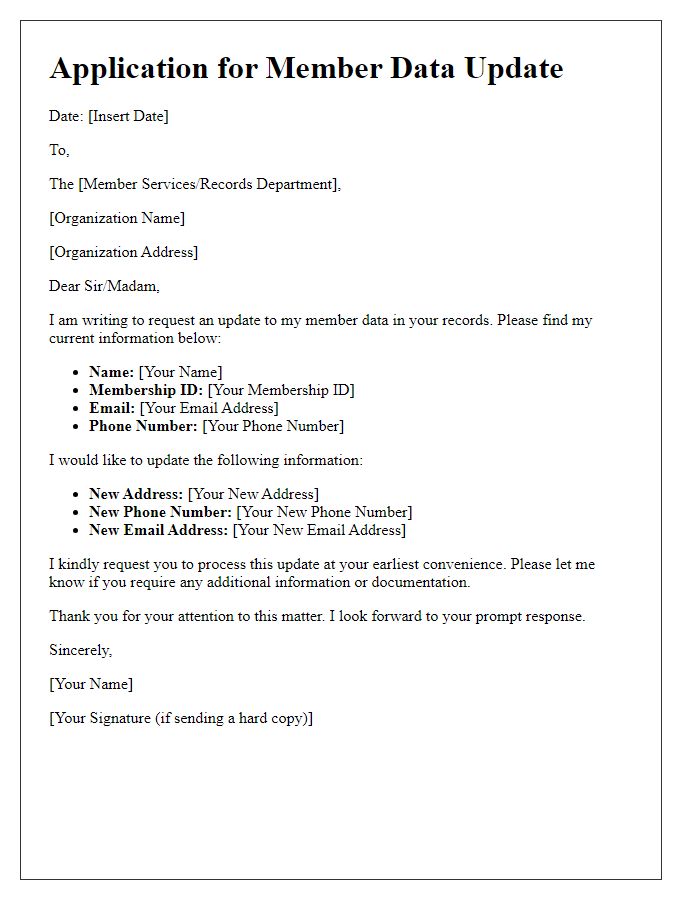 Letter template of application for member data update