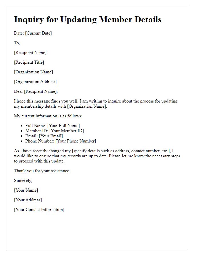 Letter template of inquiry for updating member details