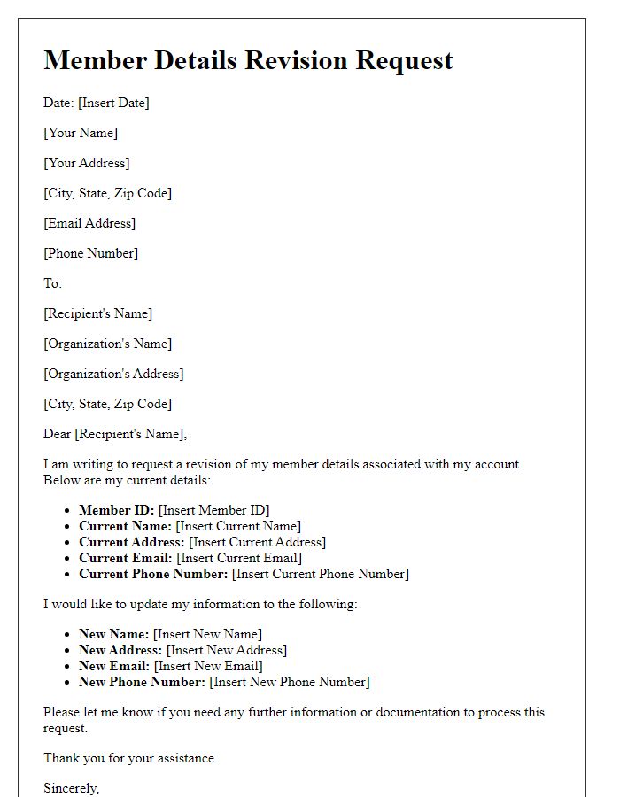 Letter template of member details revision request