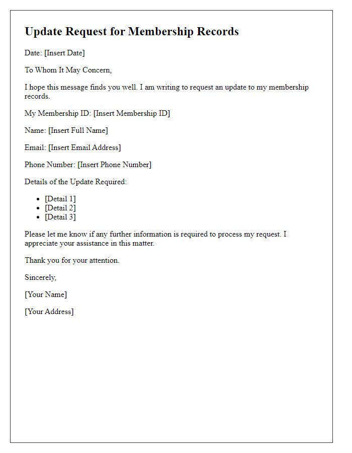 Letter template of update request for membership records