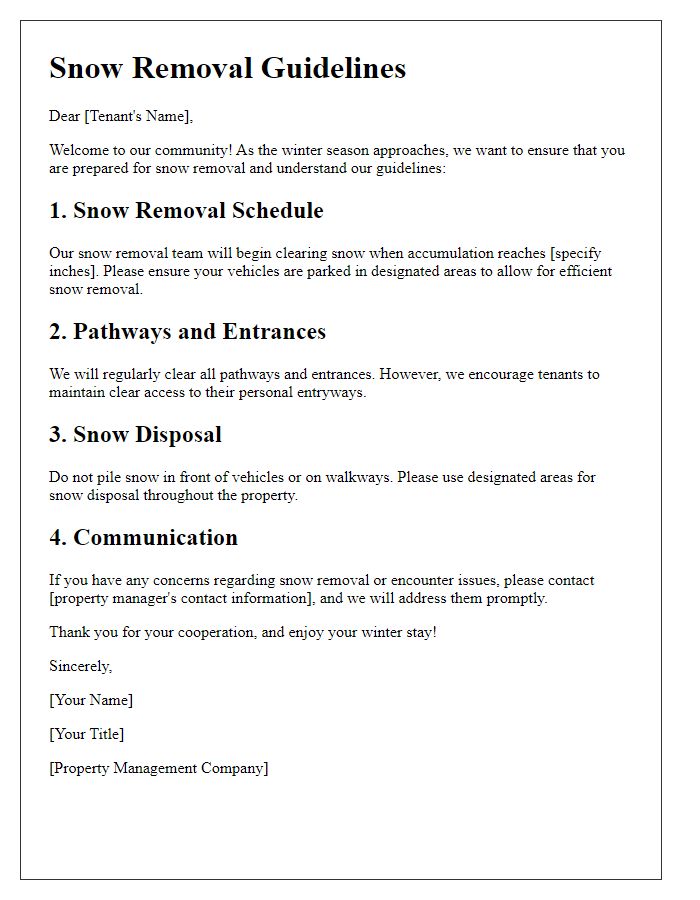 Letter template of seasonal tenant snow removal guidelines