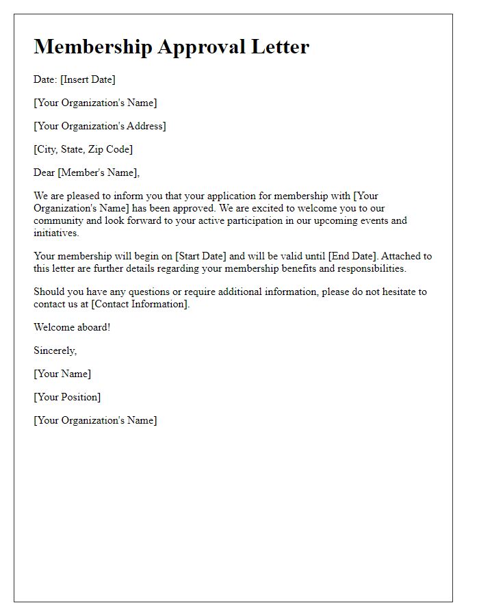 Letter template of approved membership application