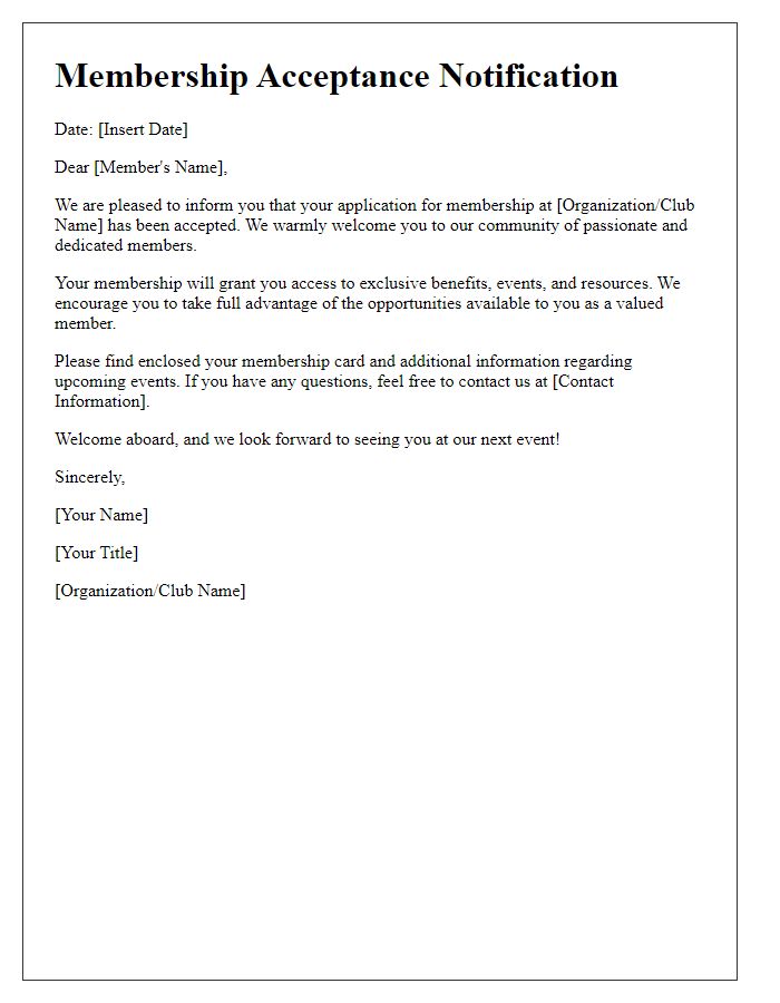 Letter template of membership acceptance notification