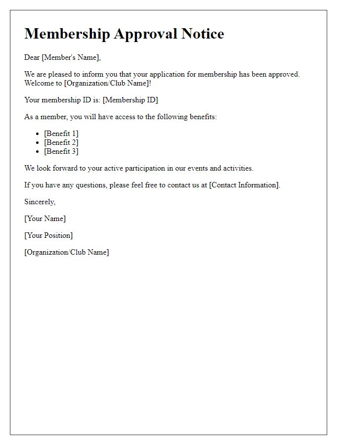 Letter template of membership approval notice