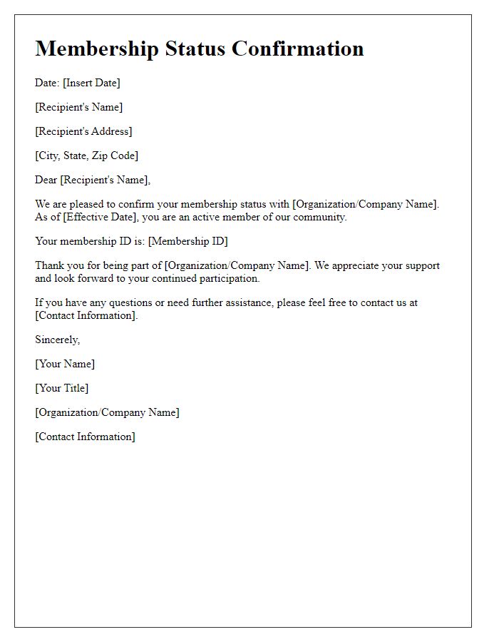 Letter template of membership status confirmation