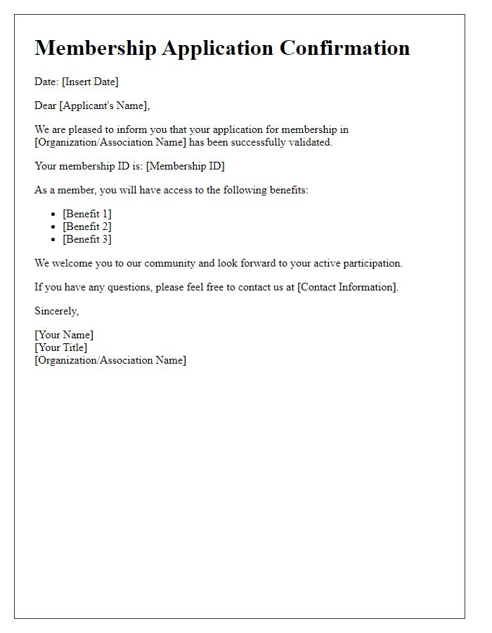 Letter template of validated membership application