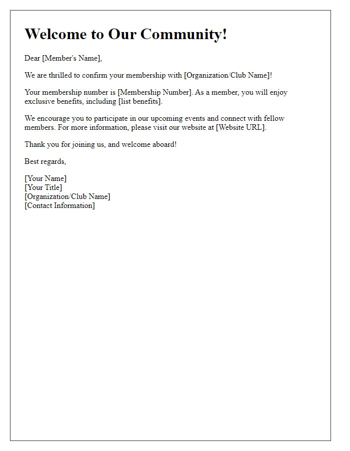 Letter template of welcoming membership confirmation