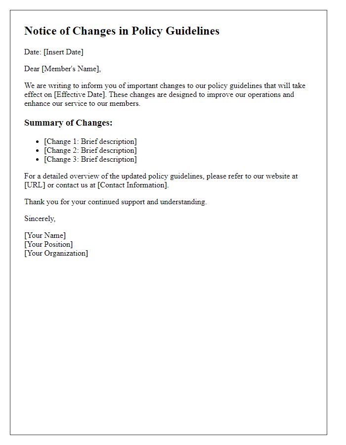 Letter template of Changes in Policy Guidelines for Members