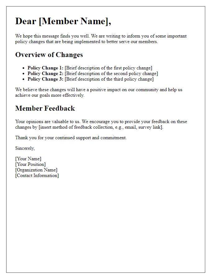 Letter template of Important Policy Changes for Member Consideration