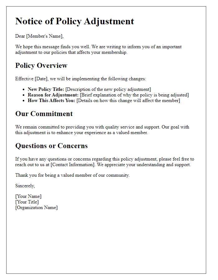 Letter template of Member-Focused Policy Adjustment Notice