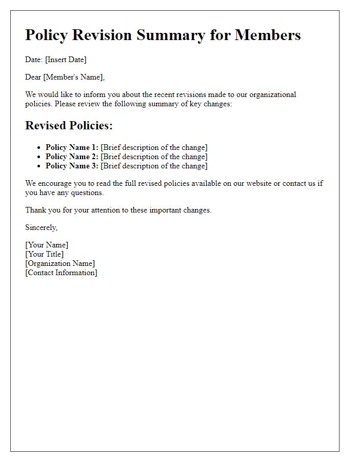 Letter template of Policy Revision Summary for Members