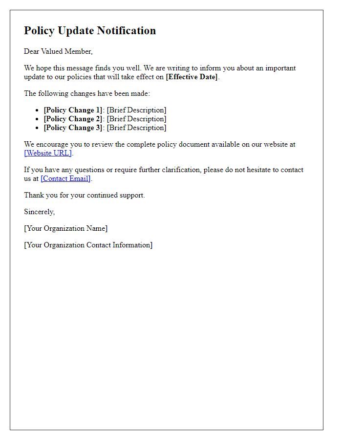 Letter template of Policy Update Notification to Members