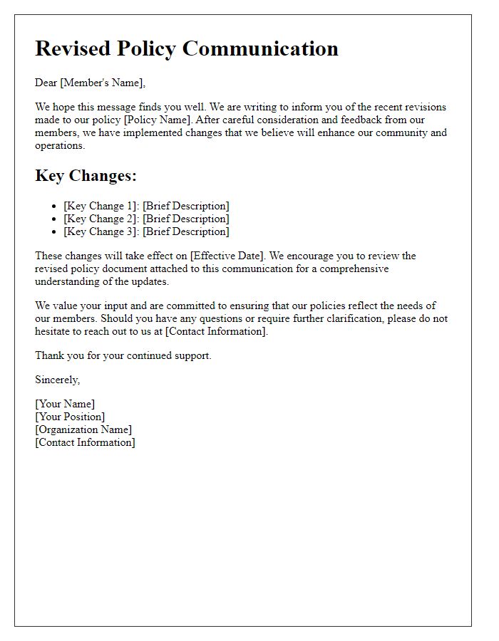Letter template of Revised Policy Communications for Members