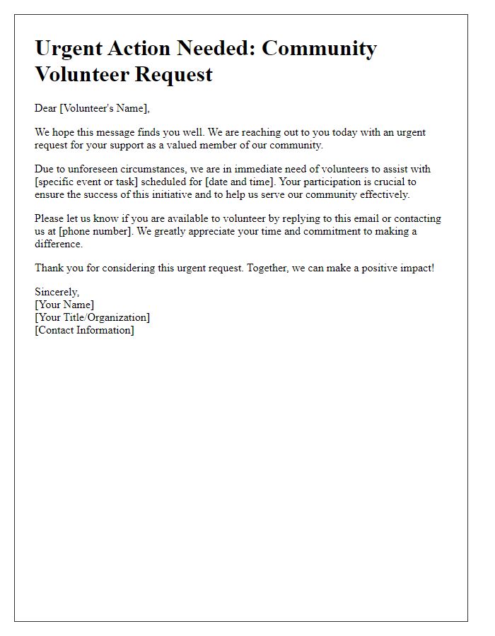 Letter template of urgent member action request for community volunteers