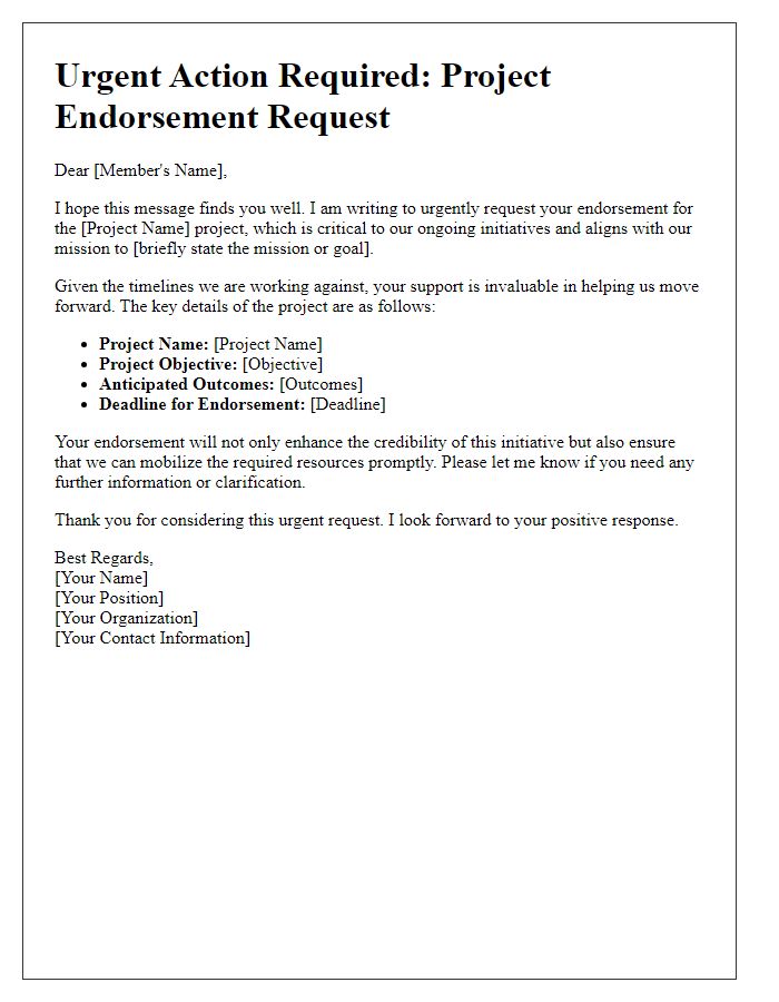 Letter template of urgent member action request for project endorsement