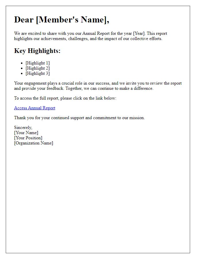 Letter template of annual report circulation to enhance member engagement.