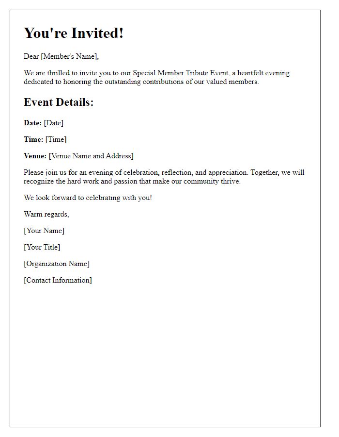 Letter template of invitation to special member tribute event