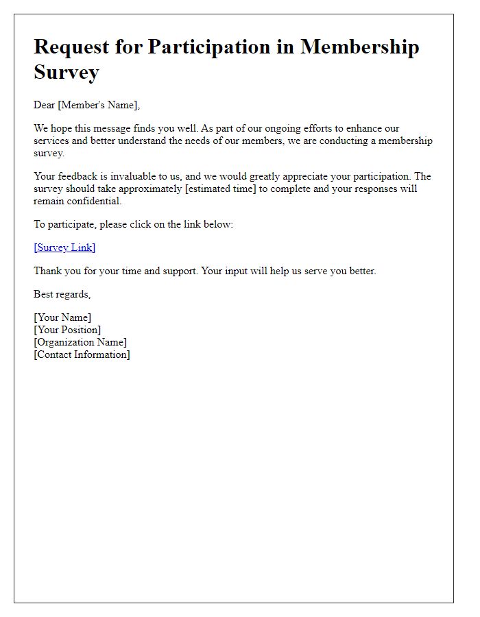 Letter template of request for participation in membership survey