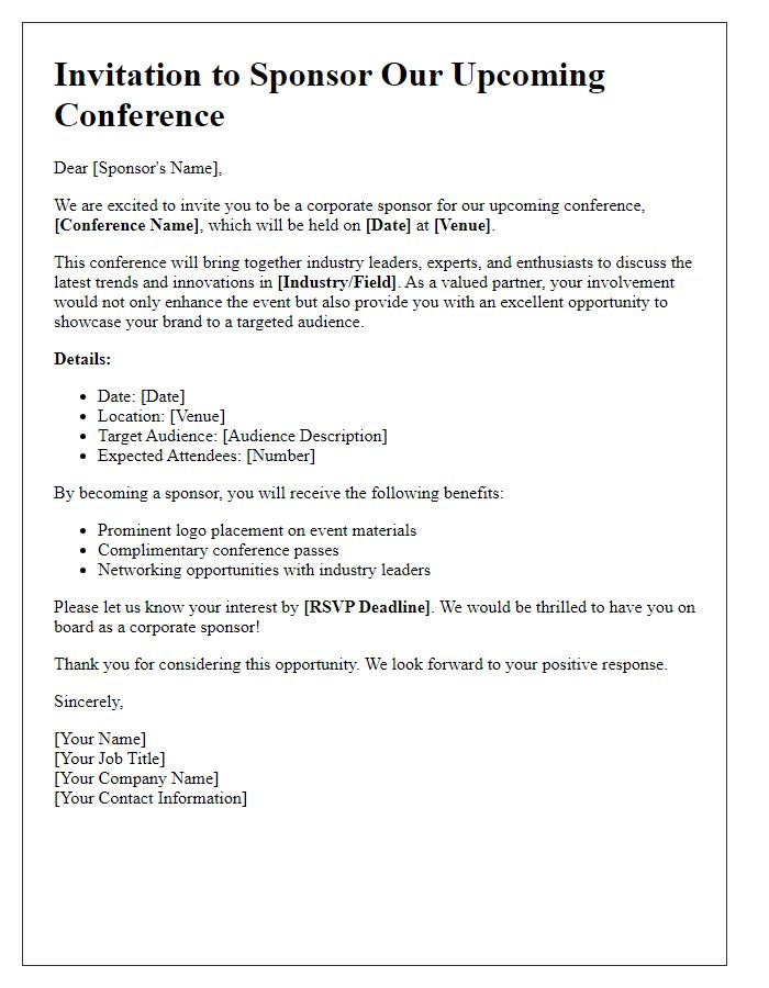 Letter template of conference registration invitation for corporate sponsors