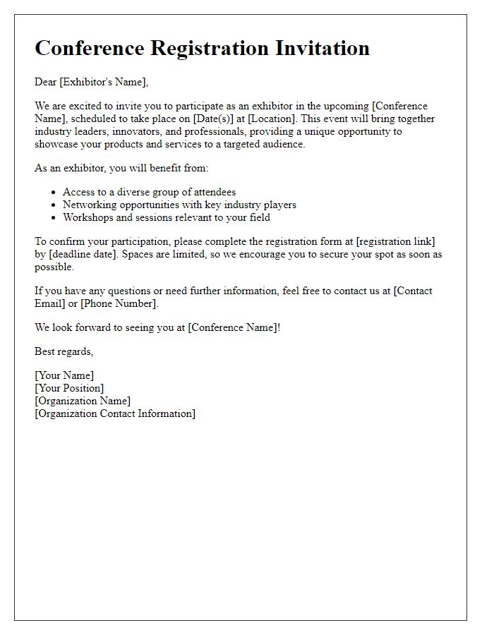 Letter template of conference registration invitation for exhibitors