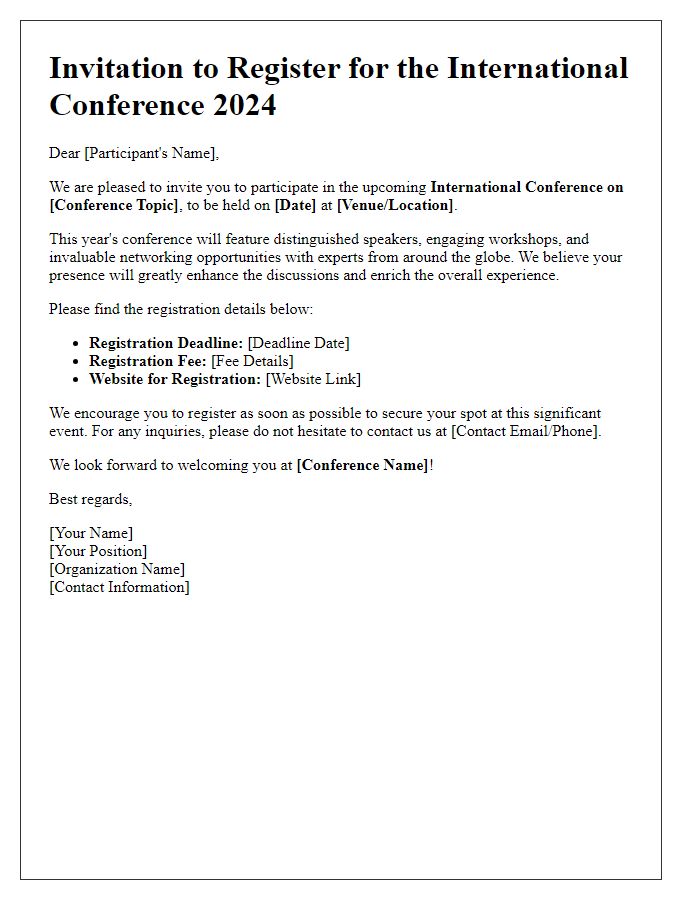 Letter template of conference registration invitation for international participants