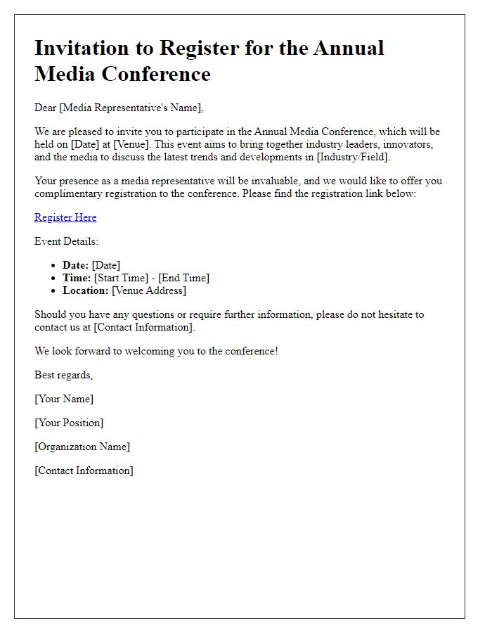 Letter template of conference registration invitation for media representatives