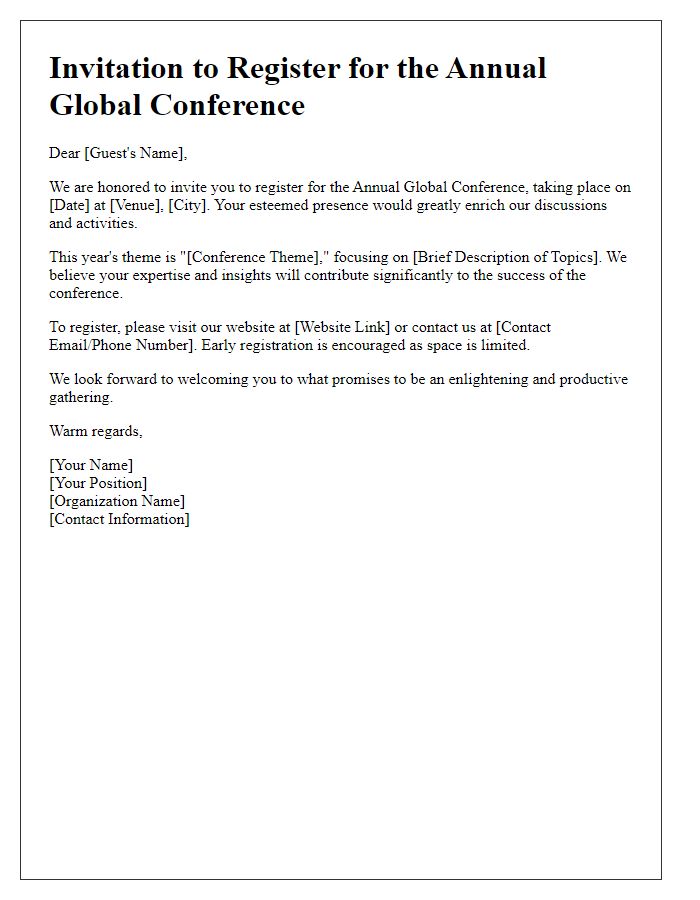 Letter template of conference registration invitation for special guests