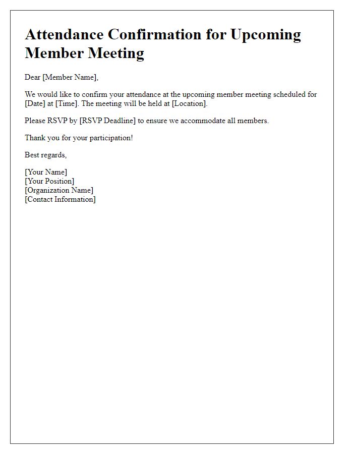 Letter template of Alert for Member Meeting Attendance Confirmation