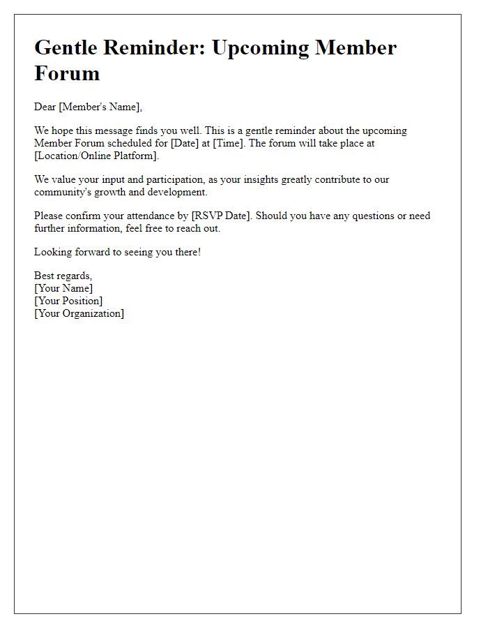 Letter template of Gentle Reminder for Upcoming Member Forum