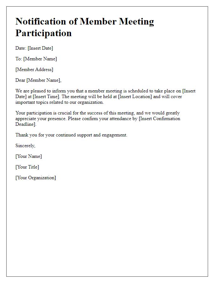 Letter template of Notification for Member Meeting Participation