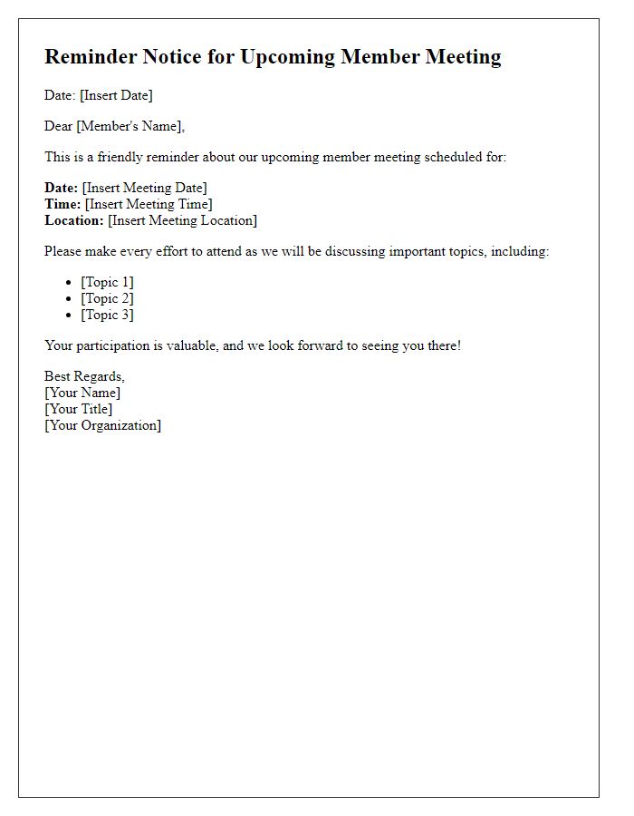 Letter template of Reminder Notice for Member Meeting