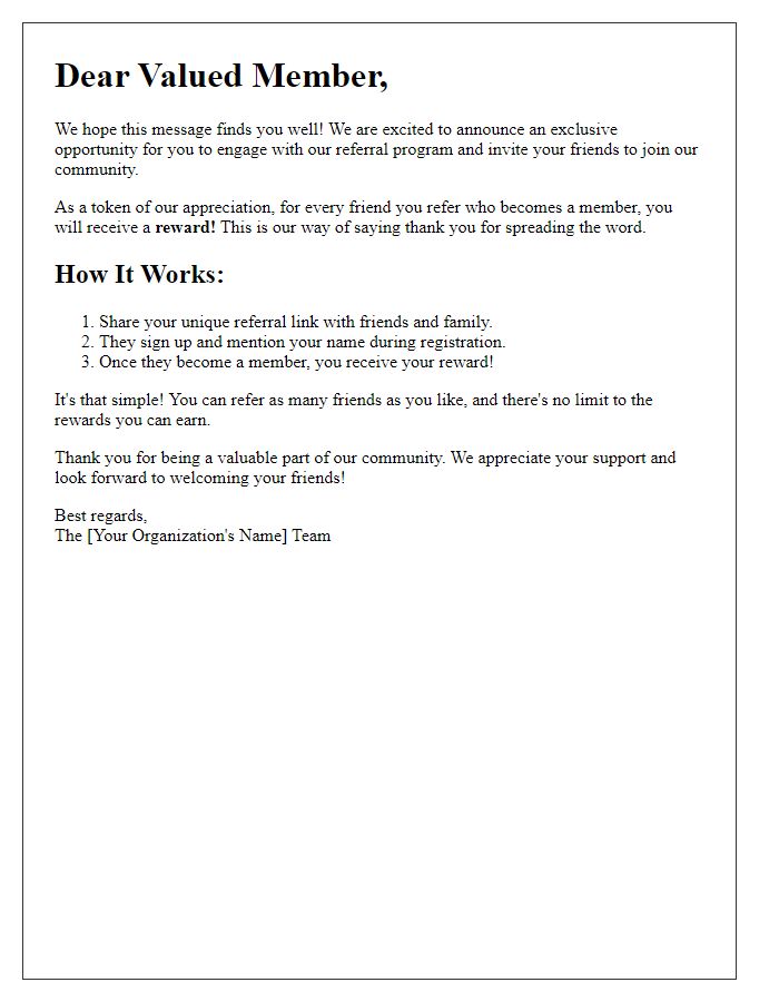 Letter template of engaging our members in the referral program