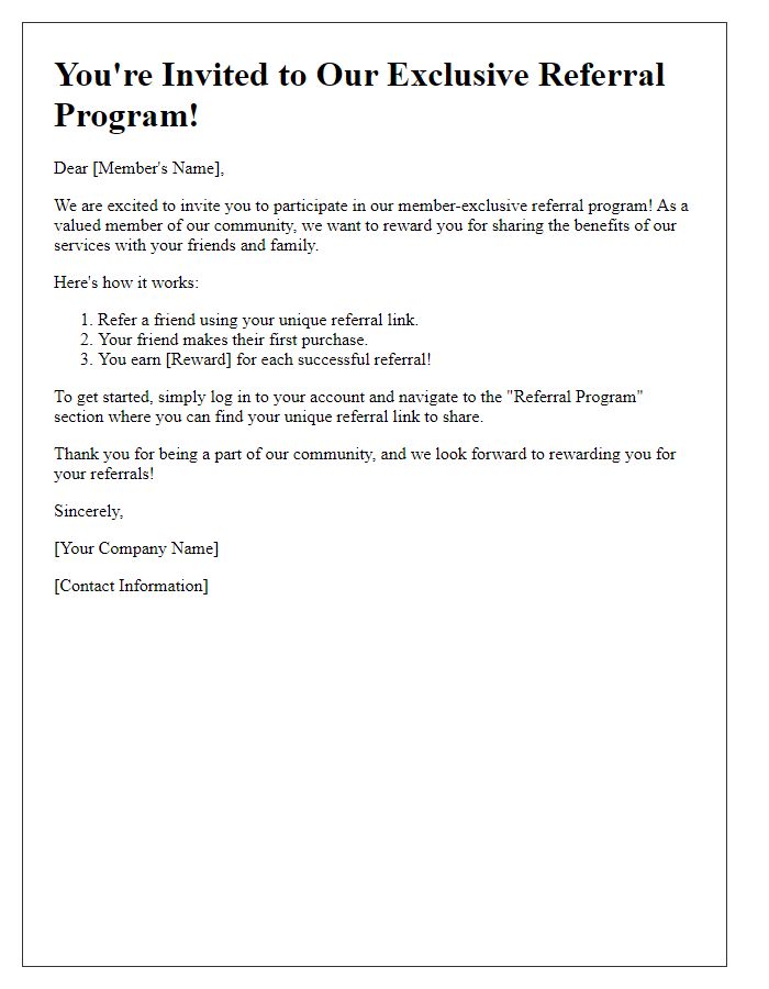 Letter template of member-exclusive referral program invitation