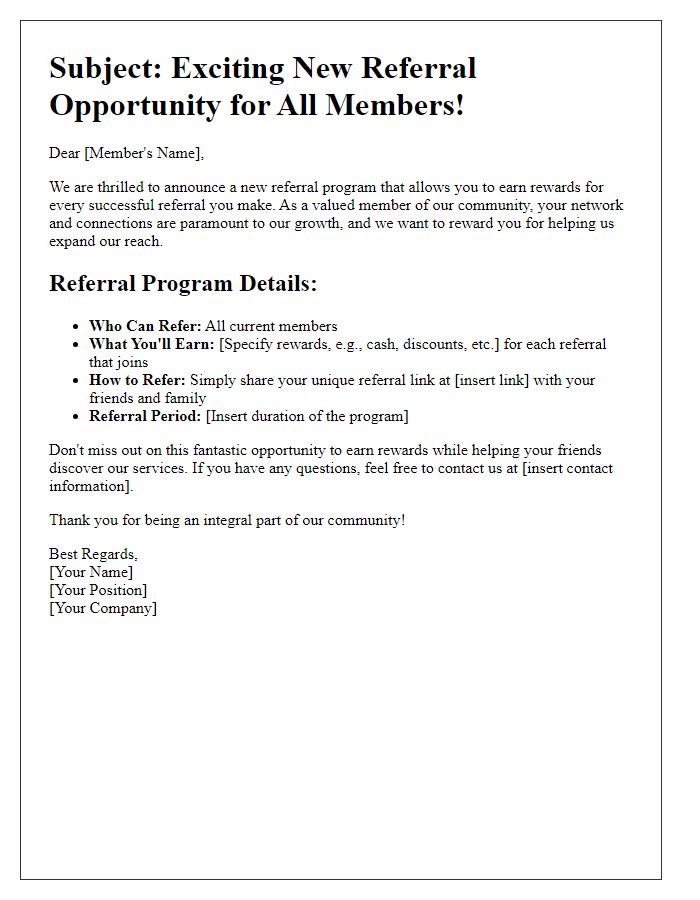 Letter template of new referral opportunity for all members