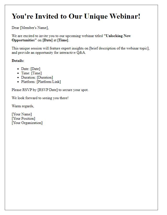 Letter template of invitation to members for a unique webinar