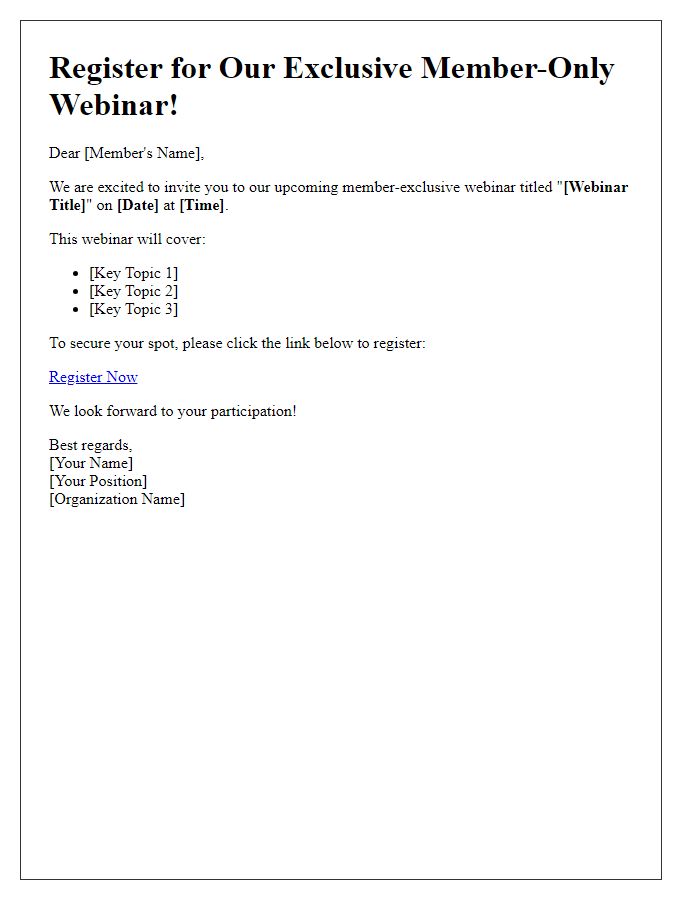 Letter template of member-exclusive webinar registration