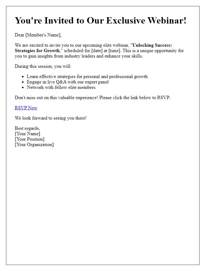 Letter template of member invite to elite webinar session