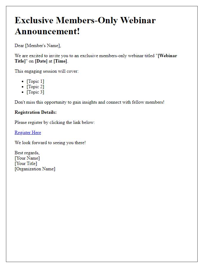 Letter template of members-only webinar announcement
