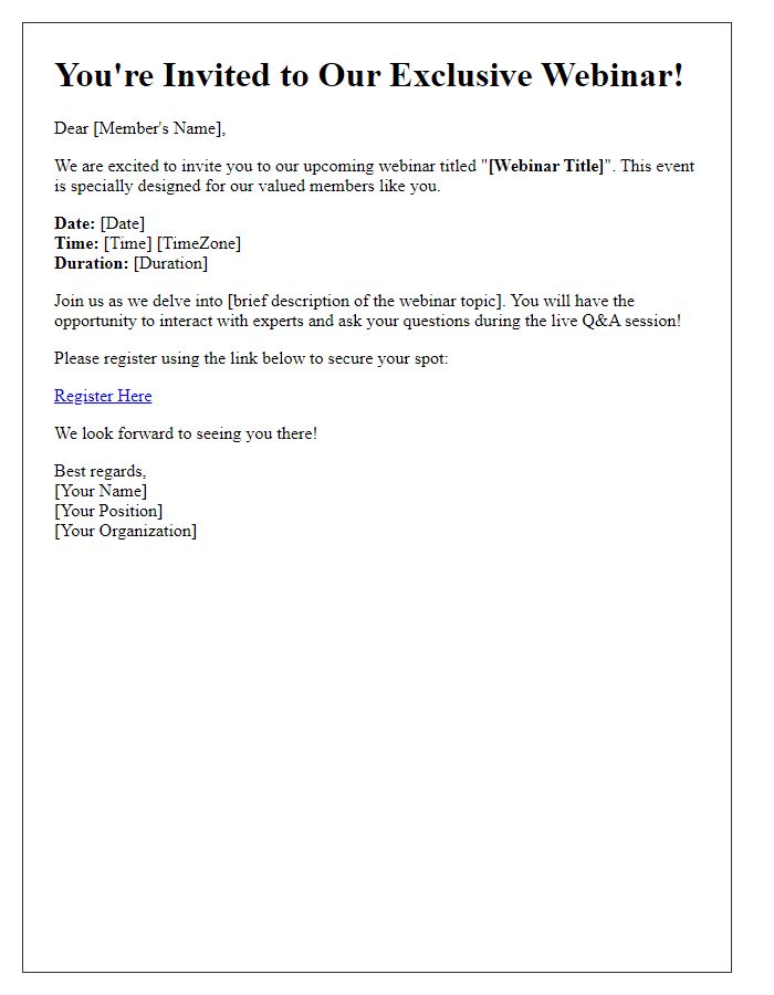 Letter template of personalized webinar info for our members