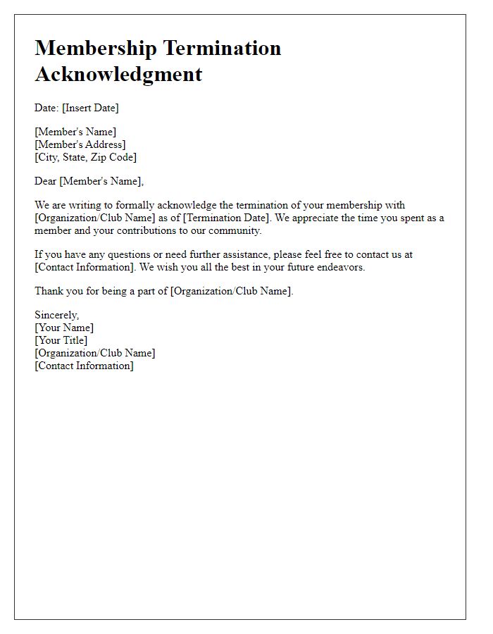 Letter template of Acknowledgment of Membership Termination